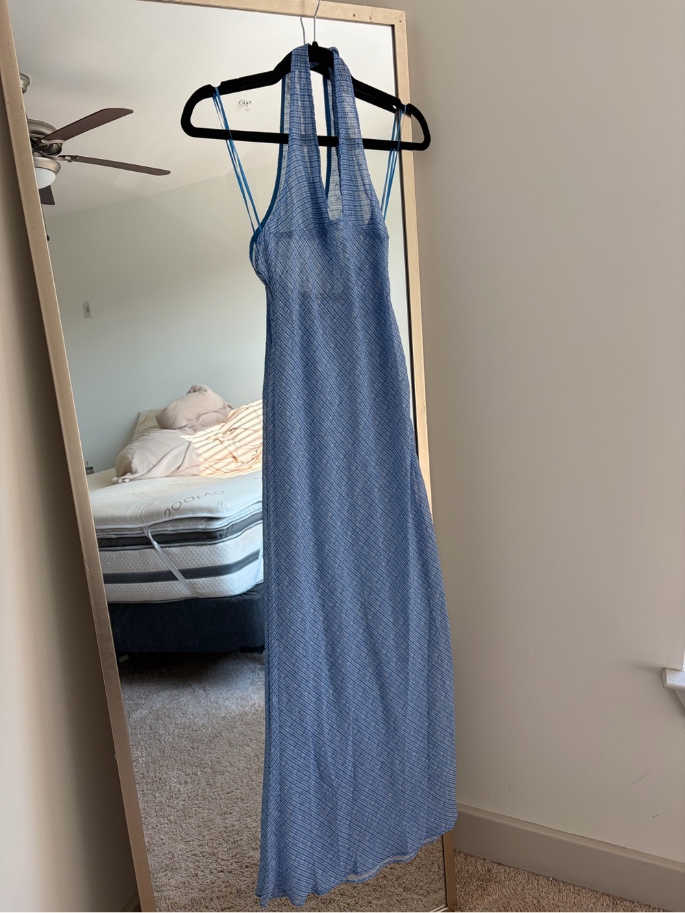 Lioness Carrie Halter Maxi Dress Blue Check Sheer XS - Picture 9 of 14